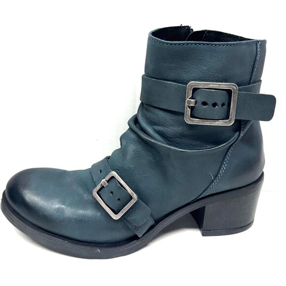 MIZ MOOZ HEELED LEATHER BOOTIE SIDE ZIP 37EU / 7US DARK TEAL Z-118 - Picture 3 of 5
